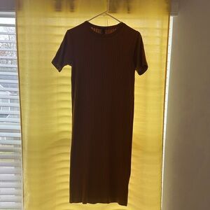 Forever 21 Brown Ribbed Midi T-Shirt Dress